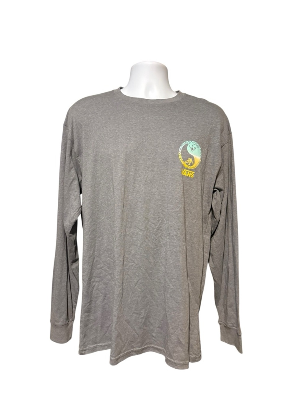 Vans Men’s Gray Long Sleeve Tee with Skater Logo Front and Back L